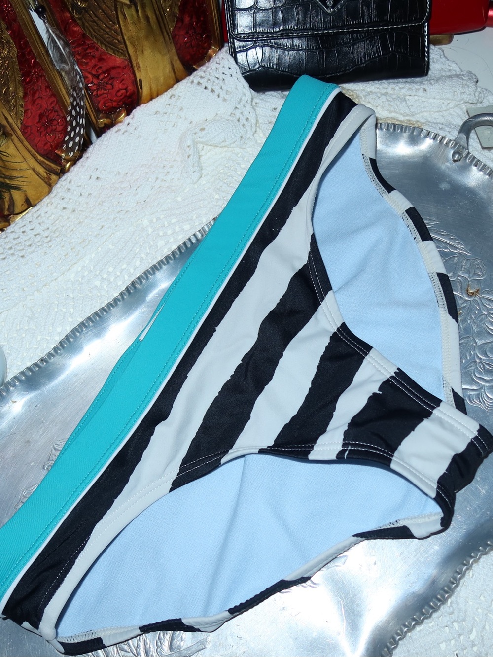 Nike Bikini Bottoms- Black & White Stripes with Turquoise Trim